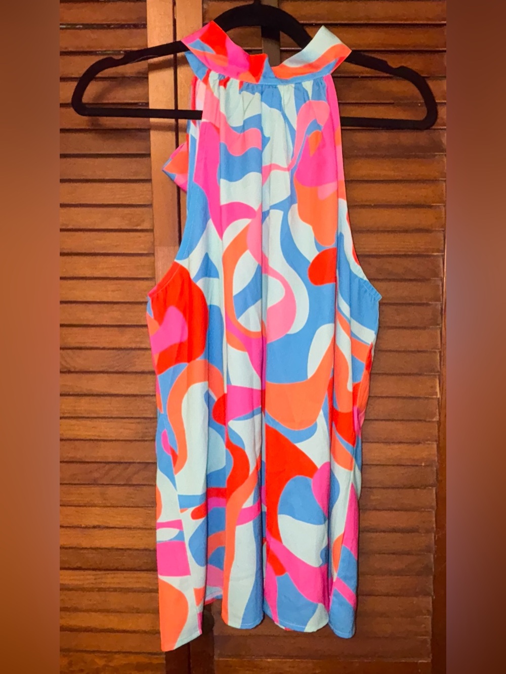 NEW Abstract Wave Halter Tank Top in Blue, Pink & Orange - Picture 3 of 13